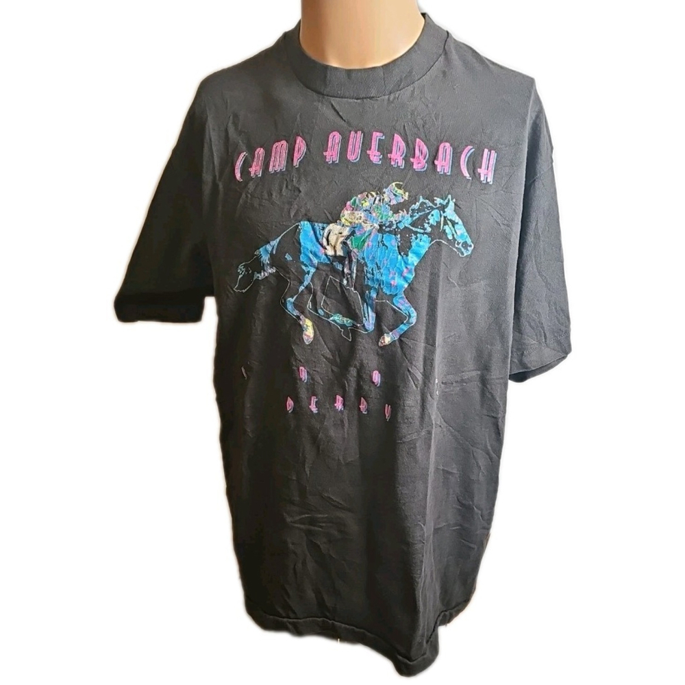Vintage 90's Camp Averbach Derby 1995 Shirt Adult Size XL Black Made In USA SS